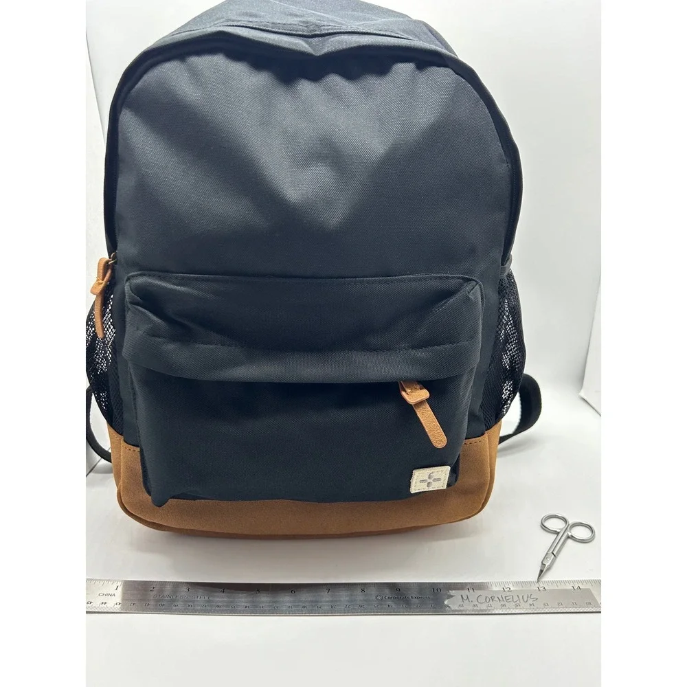 Sun + Stone Canvas Backpack Black Brown Faux Suede Bottom School Bag NEW